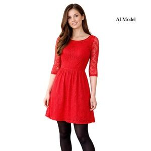 BeBop Red Lace Three Quarter Inch Sleeve Dress - Great for this Holiday Season!